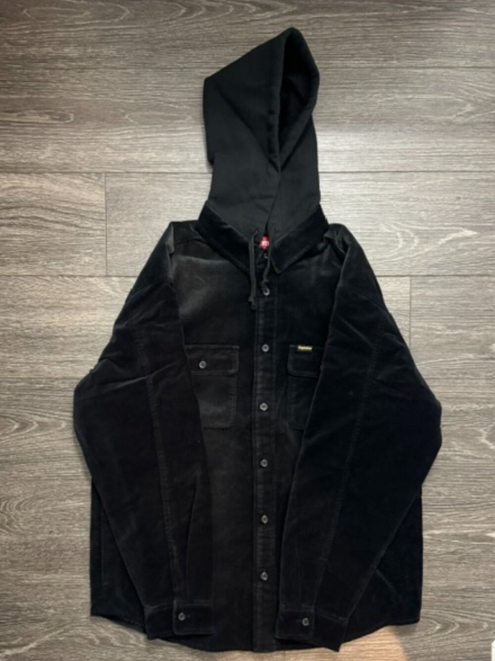 SUPREME Quilted Lined Velvet Hoodie Black FW25